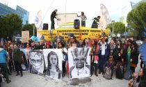 Extinction Rebellion activists stage a rally in solidarity with Amazon indigenous groups outside the COP25 summit in Madrid. Photograph: Rodrigo Jimenez/EPA