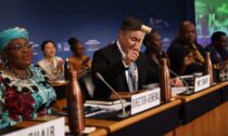 World Trade Organization (WTO) Director-General Ngozi Okonjo-Iweala and Timur Suleimenov, deputy chief of staff for Kazakhstan's president, close the WTO’s 12th Ministerial Conference on 17 June 2022 in Geneva, Switzerland, where WTO members adopted an historic agreement to curb fisheries subsidies.